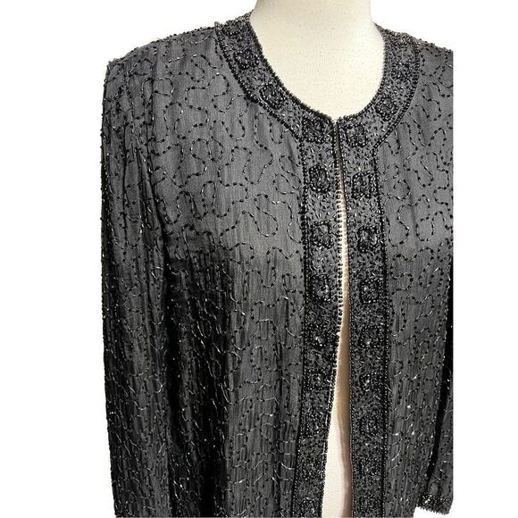 Laurence Kazar Vintage Long Sleeve Fully  Beaded Silk Evening Jacket Formal Smal - Picture 4 of 5